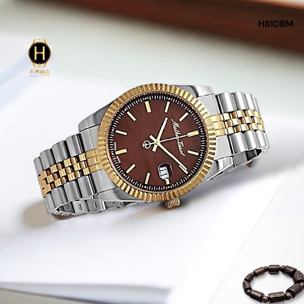 Đồng Hồ Nam Mathey Tissot Automatic H810BM Rolly III Dây Thép Demi Vàng Hồng Mặt Nâu