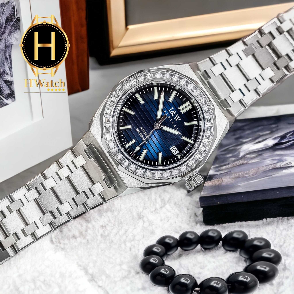 Đồng Hồ Nam I&W Carnival Automatic 733G1 Dây Thép Vỏ Trắng Mặt Xanh Sapphire