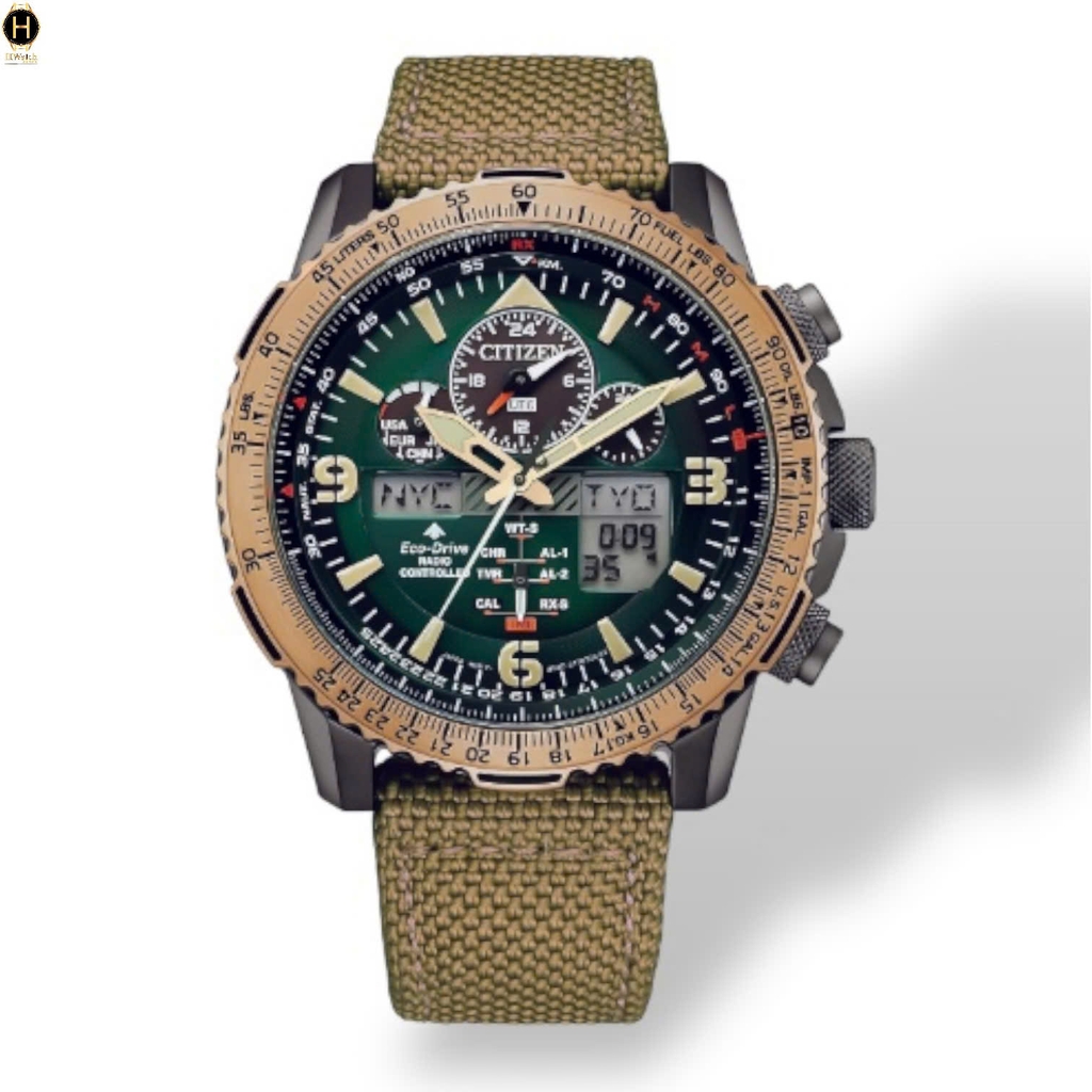 Đồng Hồ Nam Citizen Quartz Eco-Drive Promaster Radio Controlled Green JY8074-11X