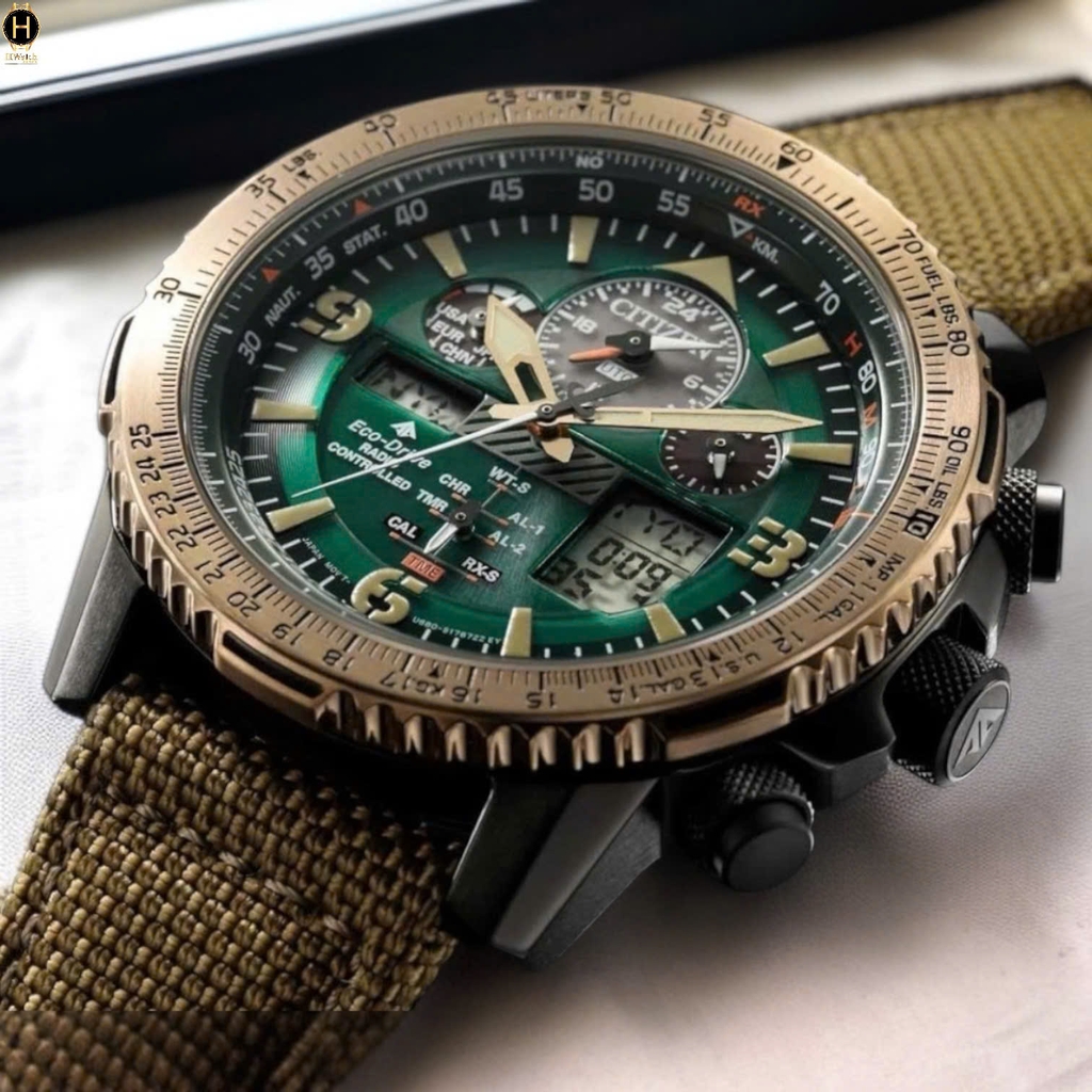 Đồng Hồ Nam Citizen Quartz Eco-Drive Promaster Radio Controlled Green JY8074-11X