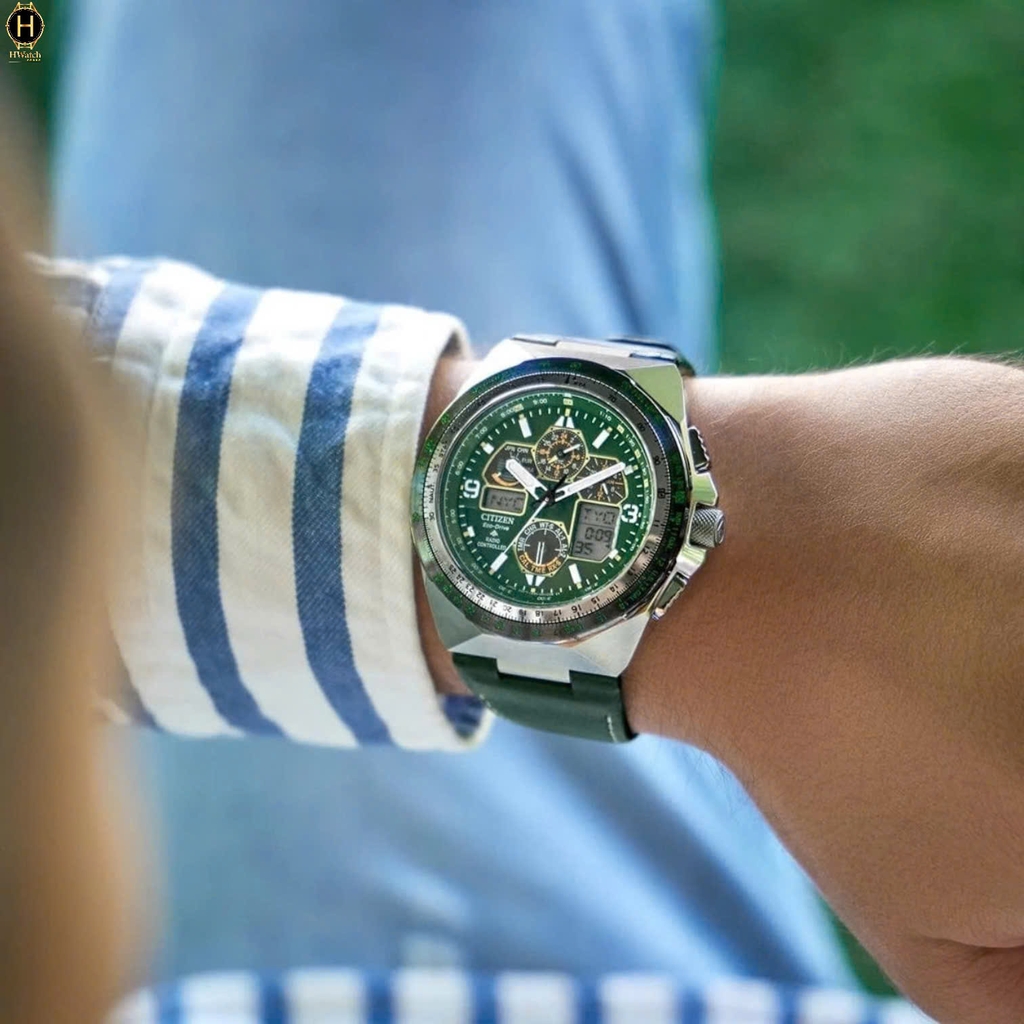 Đồng Hồ Nam Citizen Quartz Eco-Drive Promaster Skyhawk A-T Chronograph Green JY8147-01X