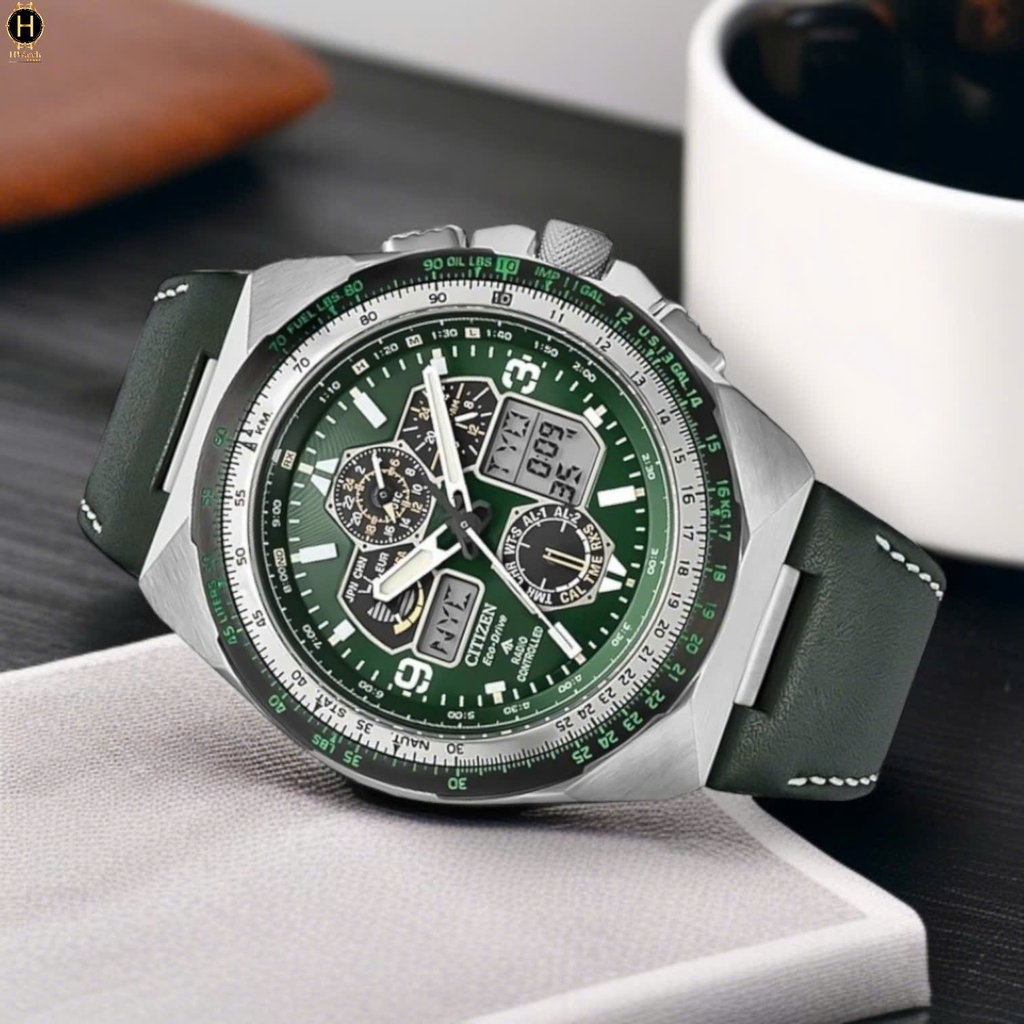 Đồng Hồ Nam Citizen Quartz Eco-Drive Promaster Skyhawk A-T Chronograph Green JY8147-01X