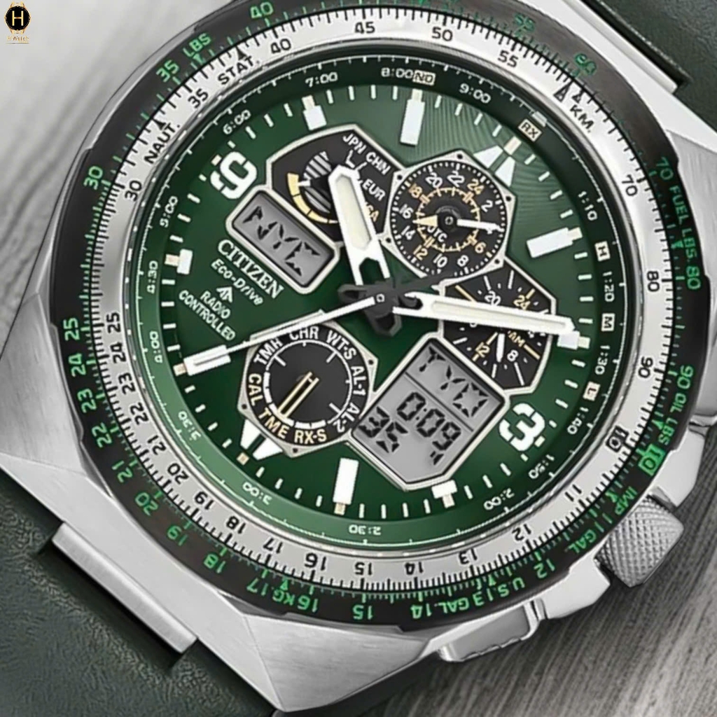 Đồng Hồ Nam Citizen Quartz Eco-Drive Promaster Skyhawk A-T Chronograph Green JY8147-01X