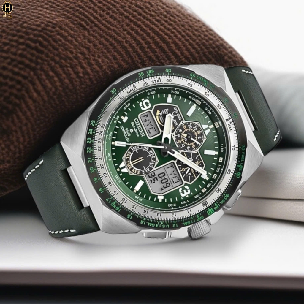 Đồng Hồ Nam Citizen Quartz Eco-Drive Promaster Skyhawk A-T Chronograph Green JY8147-01X