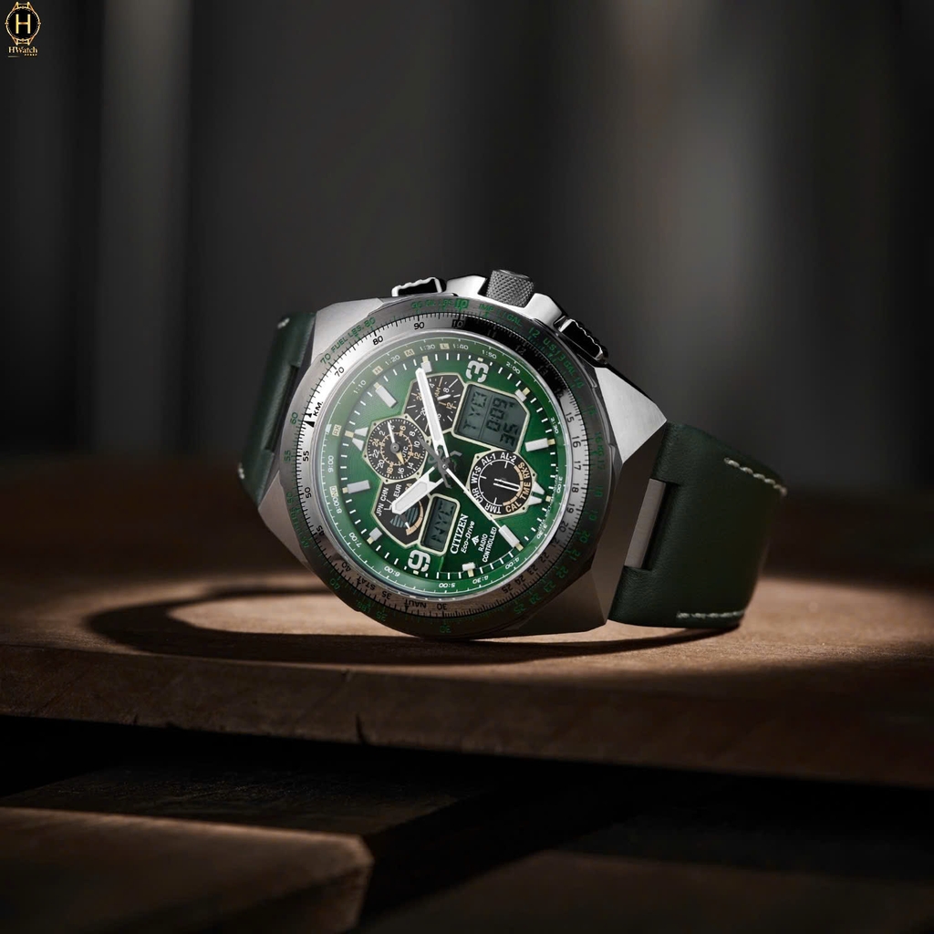 Đồng Hồ Nam Citizen Quartz Eco-Drive Promaster Skyhawk A-T Chronograph Green JY8147-01X
