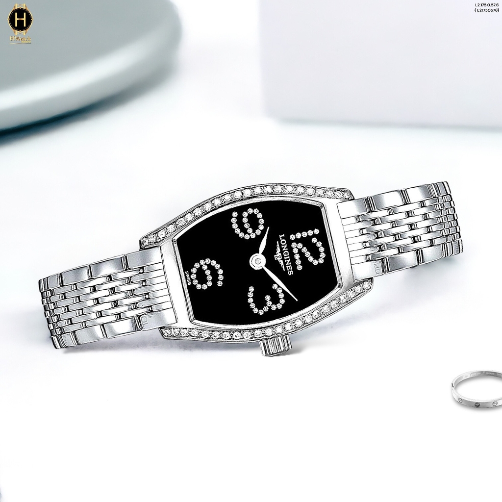 Đồng Hồ Nữ Longines Quartz Evidenza Diamond Arabic Bracelet L2.175.0.57.6 (L21750576) Dây Thép Mặt Đen Sapphire.