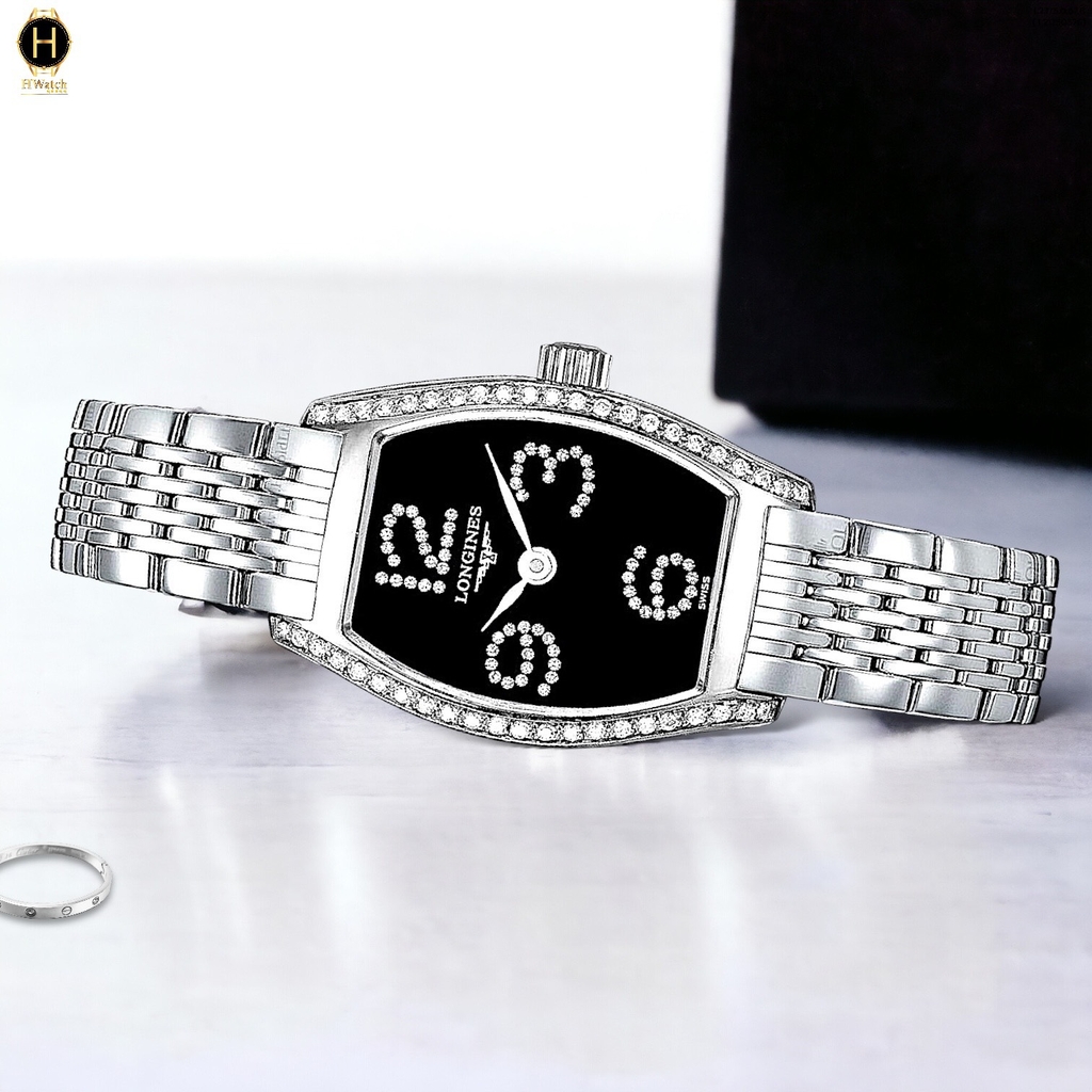 Đồng Hồ Nữ Longines Quartz Evidenza Diamond Arabic Bracelet L2.175.0.57.6 (L21750576) Dây Thép Mặt Đen Sapphire.
