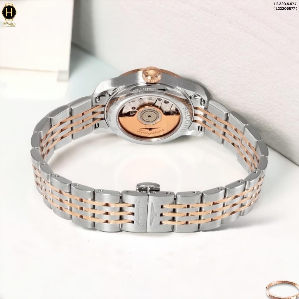 Đồng Hồ Nữ Longines Automatic Record Chronometer L2.320.5.57.7 (L23205577) Dây Thép Demi Mặt Đen Sapphire.