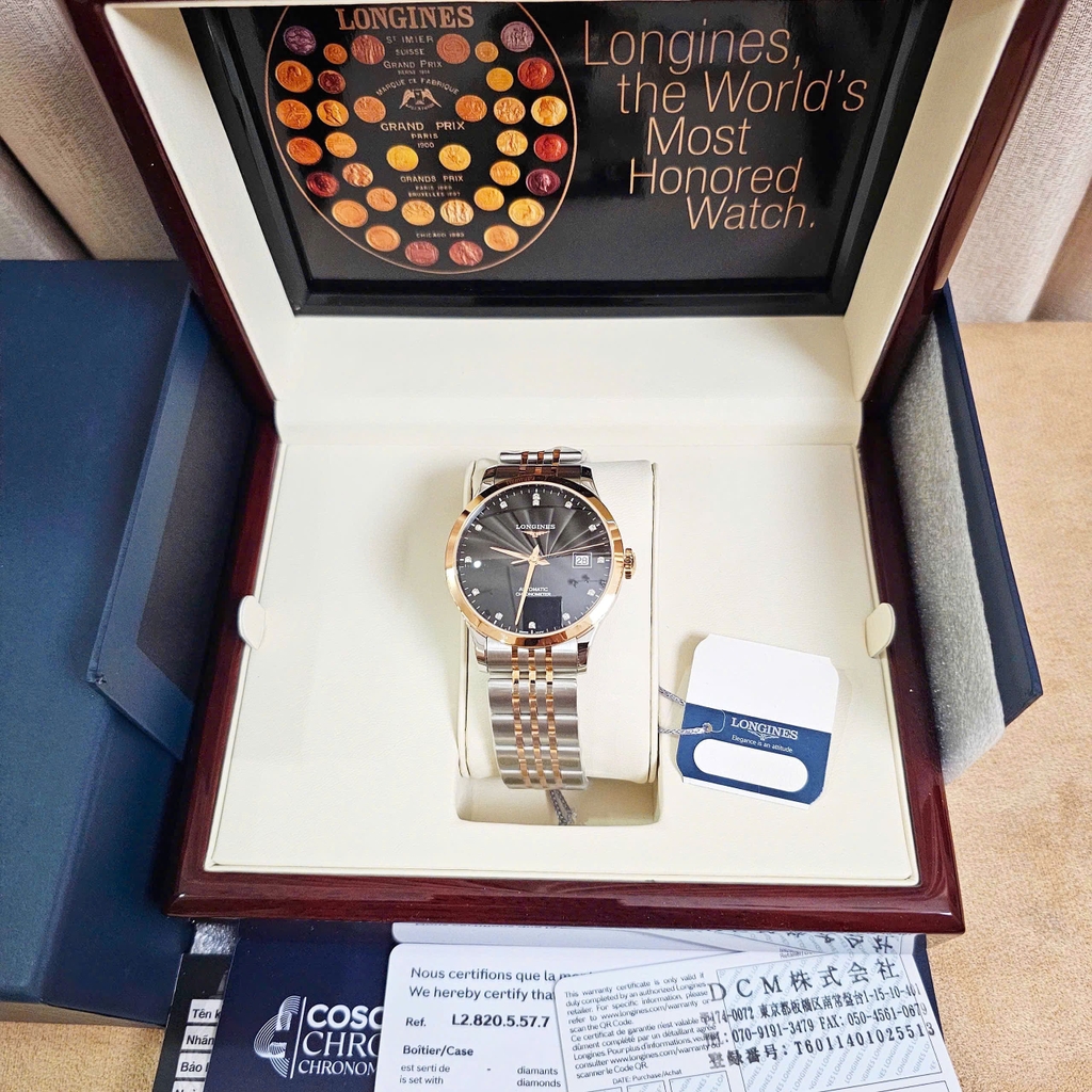 Đồng Hồ Nam Longines Automatic Record Collection Chronometer L2.820.5.57.7  (L28205577) Dây Thép Demi Mặt Đen Sapphire.