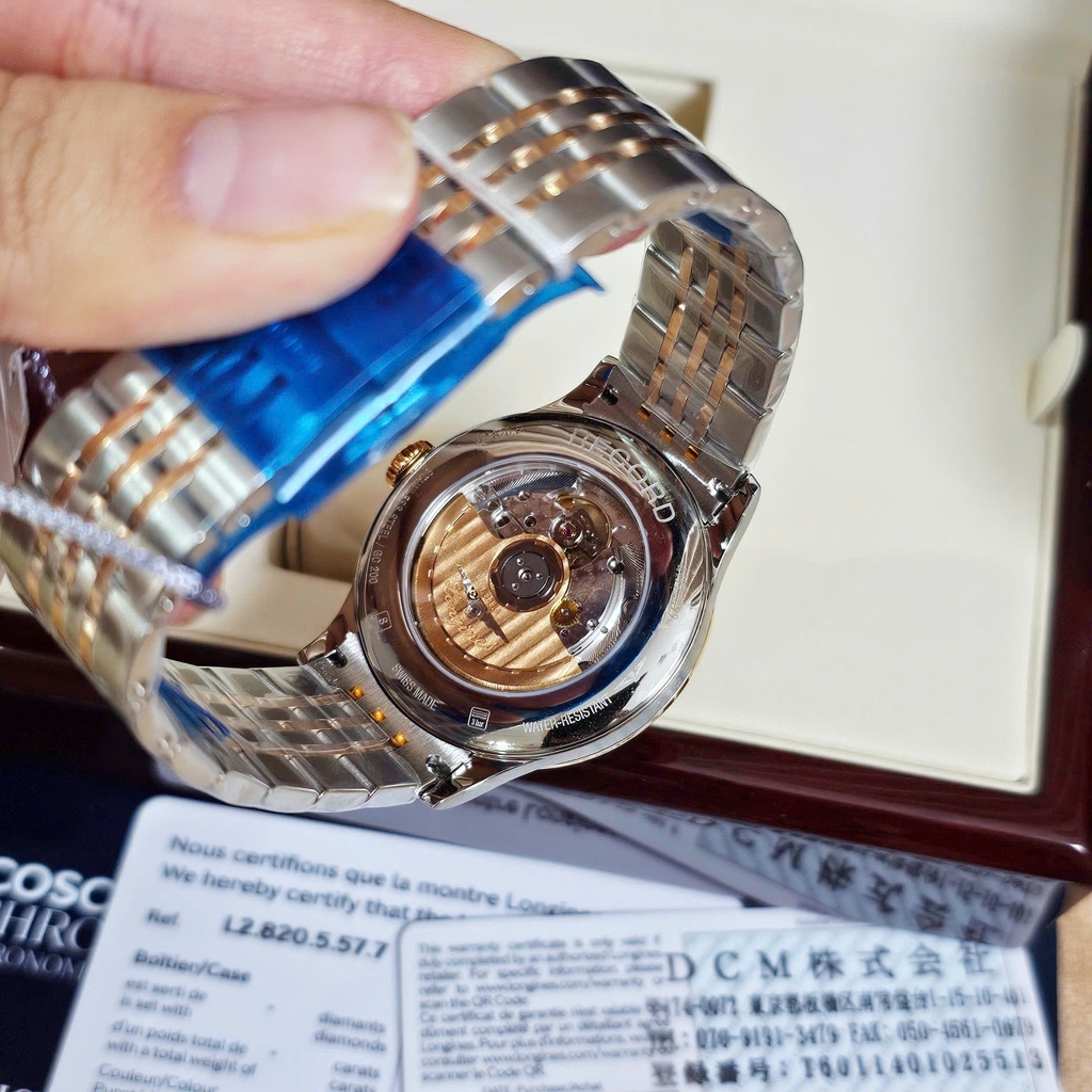 Đồng Hồ Nam Longines Automatic Record Collection Chronometer L2.820.5.57.7  (L28205577) Dây Thép Demi Mặt Đen Sapphire.