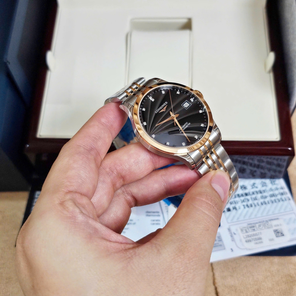 Đồng Hồ Nam Longines Automatic Record Collection Chronometer L2.820.5.57.7  (L28205577) Dây Thép Demi Mặt Đen Sapphire.