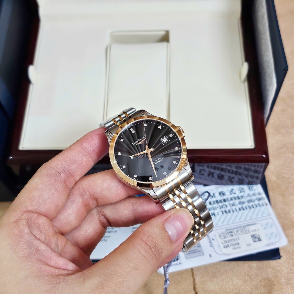 Đồng Hồ Nam Longines Automatic Record Collection Chronometer L2.820.5.57.7  (L28205577) Dây Thép Demi Mặt Đen Sapphire.