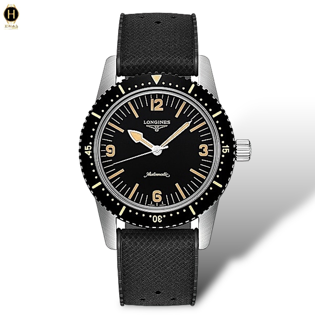 Đồng Hồ Nam Longines Automatic Heritage Skin Diver Dây Cao su Mặt Đen Sapphire L2.822.4.56.9 ( L28224569 )