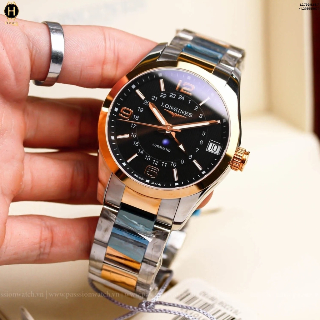 Đồng Hồ Nam Longines Automatic Conquest Classic GMT L2.799.5.56.7 (L27995567) Vỏ Vàng Hồng 18K