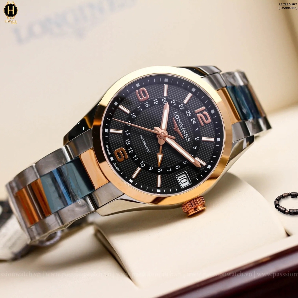 Đồng Hồ Nam Longines Automatic Conquest Classic GMT L2.799.5.56.7 (L27995567) Vỏ Vàng Hồng 18K