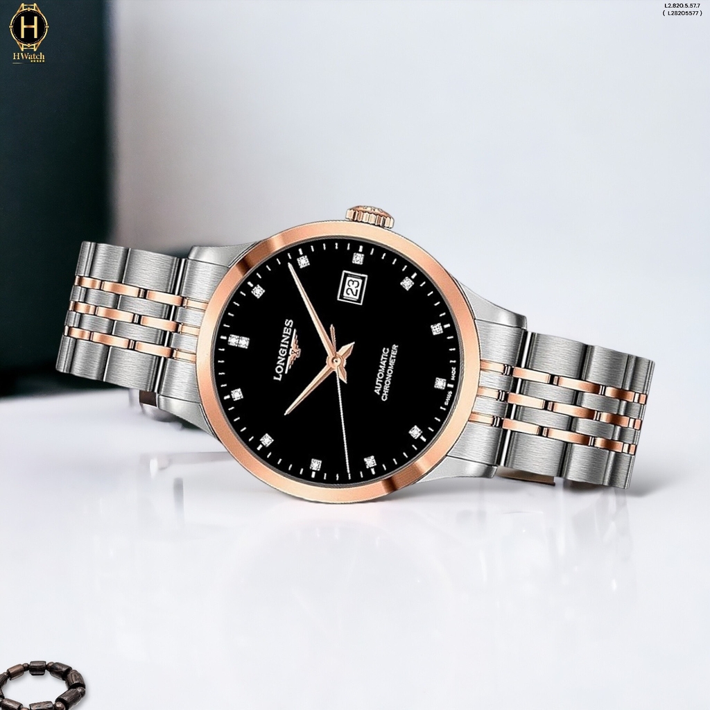 Đồng Hồ Nam Longines Automatic Record Collection Chronometer L2.820.5.57.7  (L28205577) Dây Thép Demi Mặt Đen Sapphire.