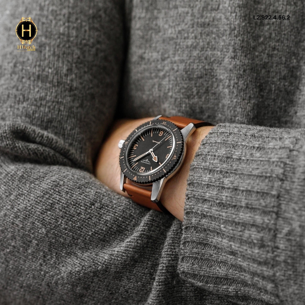 Đồng Hồ Nam Longines Automatic Diver L2.822.4.56.2 Heritage Dây Da Nâu Mặt Đen.
