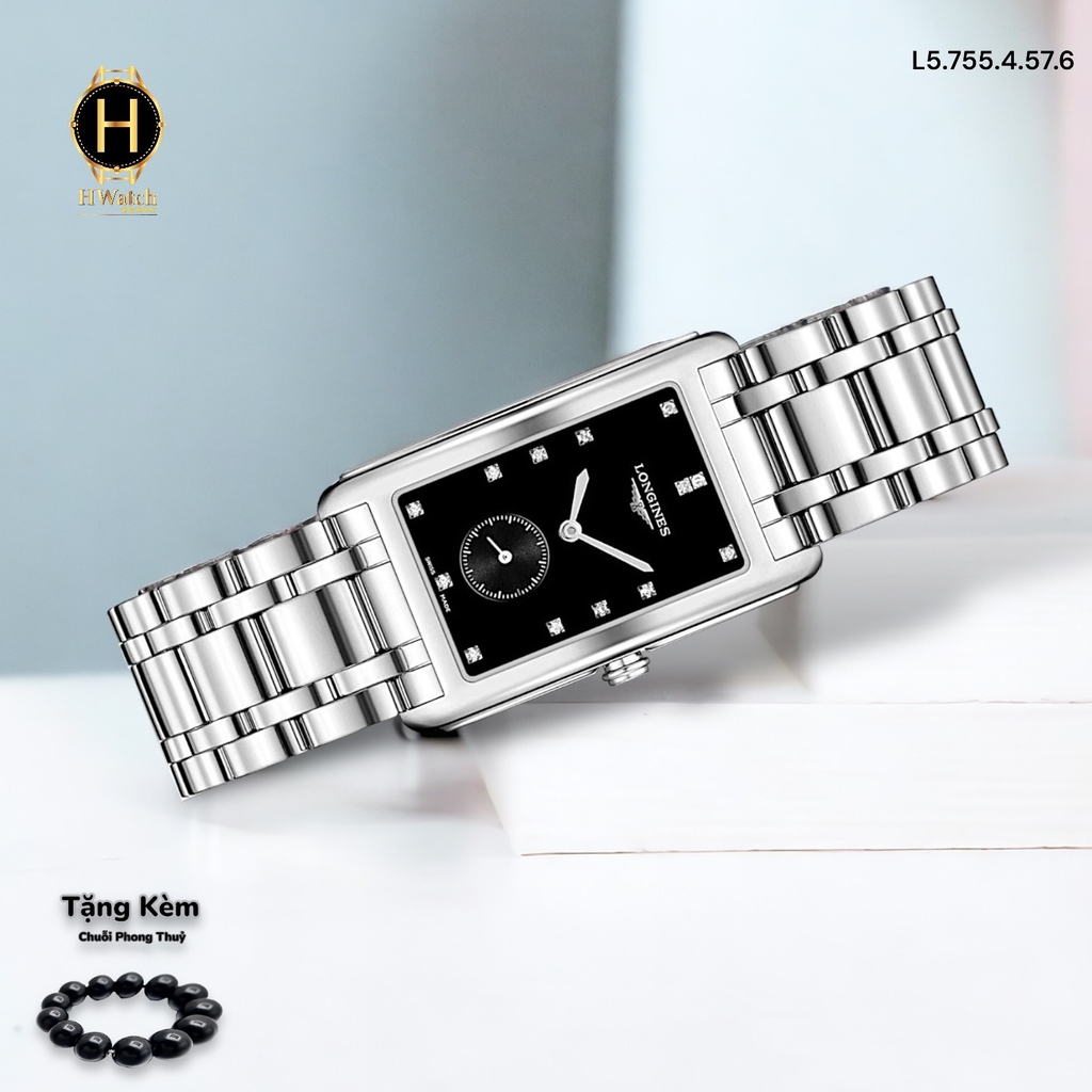 Đồng Hồ Unisex Longines Quartz L5.755.4.57.6 (L57554576) Dây Thép Mặt Đen Hiện Đại
