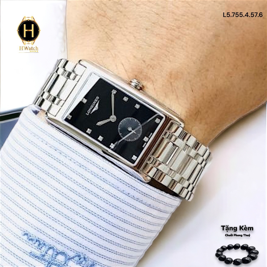 Đồng Hồ Unisex Longines Quartz L5.755.4.57.6 (L57554576) Dây Thép Mặt Đen Hiện Đại