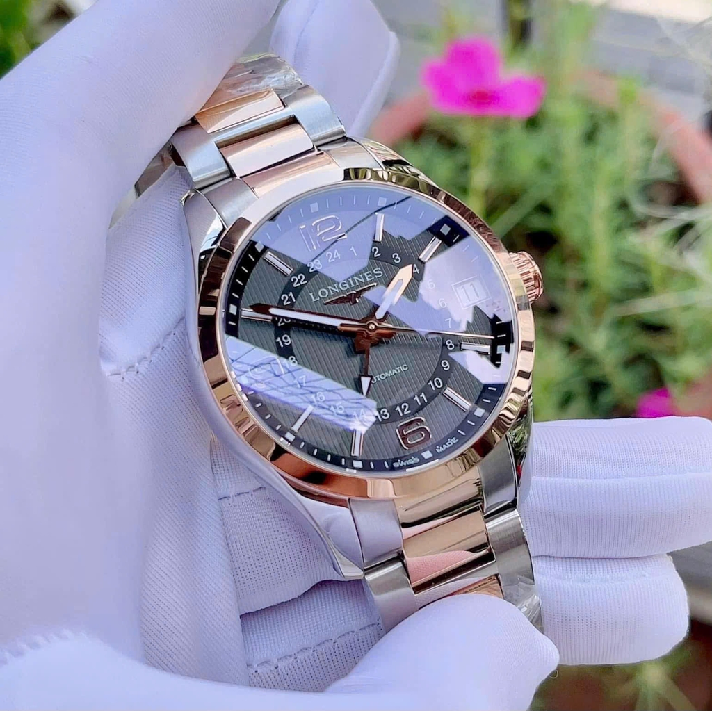 Đồng Hồ Nam Longines Automatic Conquest Classic GMT L2.799.5.56.7 (L27995567) Vỏ Vàng Hồng 18K