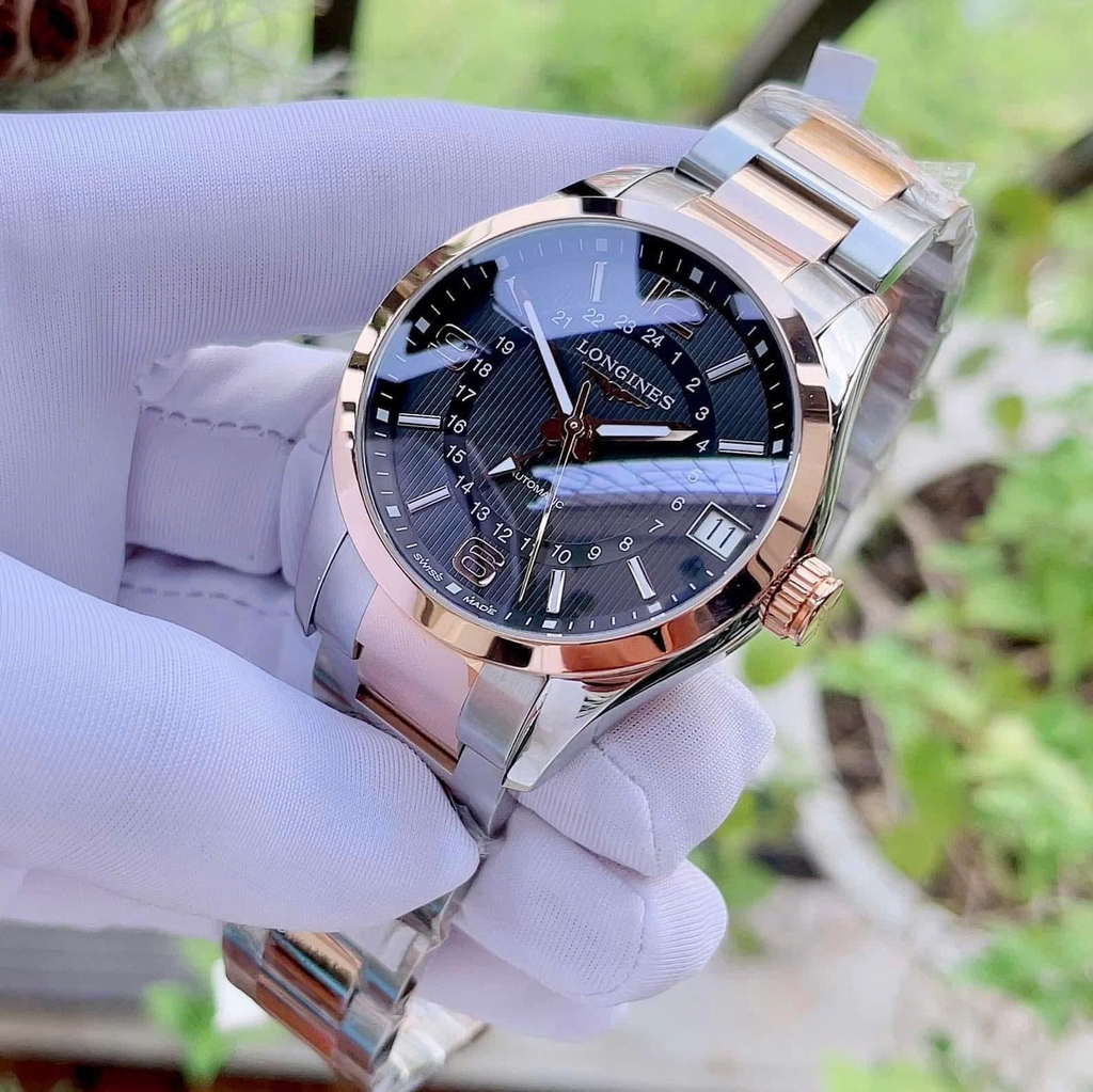 Đồng Hồ Nam Longines Automatic Conquest Classic GMT L2.799.5.56.7 (L27995567) Vỏ Vàng Hồng 18K