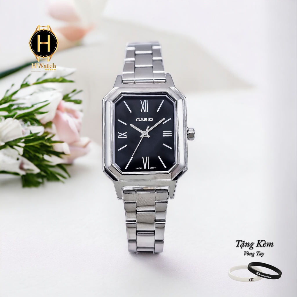 Đồng Hồ Nữ Casio Quartz LTP-E168D-1BDF Thép Trắng Mặt Đen