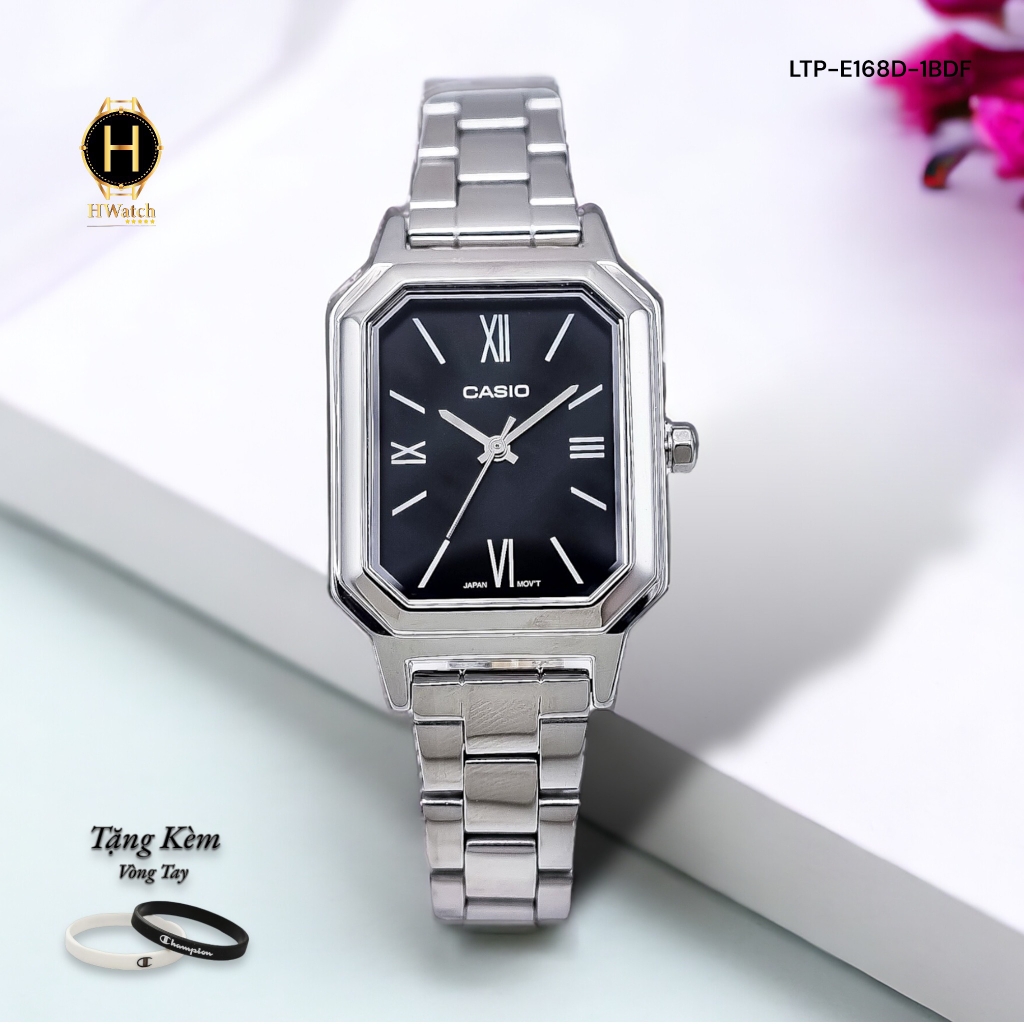 Đồng Hồ Nữ Casio Quartz LTP-E168D-1BDF Thép Trắng Mặt Đen