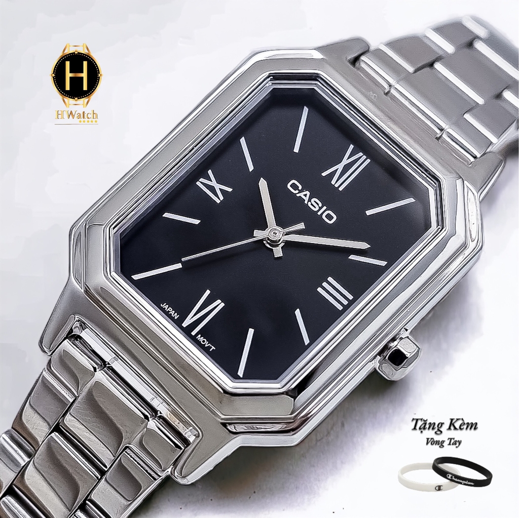 Đồng Hồ Nữ Casio Quartz LTP-E168D-1BDF Thép Trắng Mặt Đen
