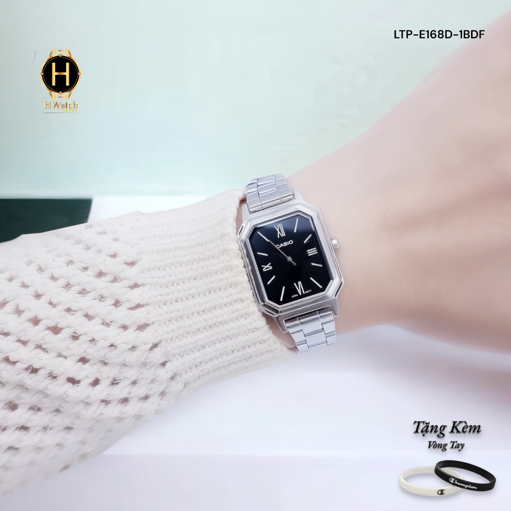 Đồng Hồ Nữ Casio Quartz LTP-E168D-1BDF Thép Trắng Mặt Đen