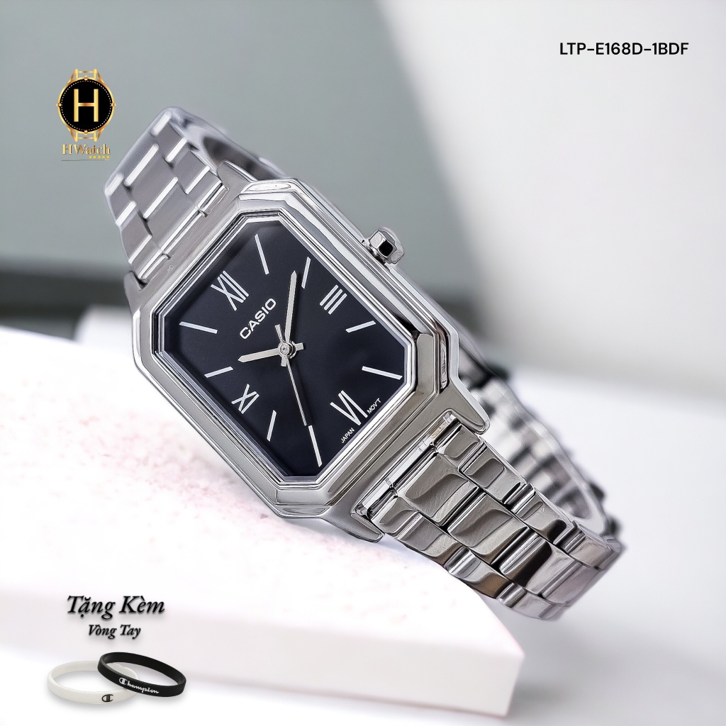 Đồng Hồ Nữ Casio Quartz LTP-E168D-1BDF Thép Trắng Mặt Đen