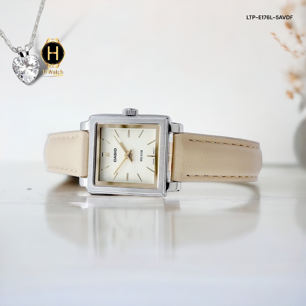 Đồng Hồ Nữ Casio Quartz LTP-E176L-5AVDF Dây Da Nude Mặt Trắng 