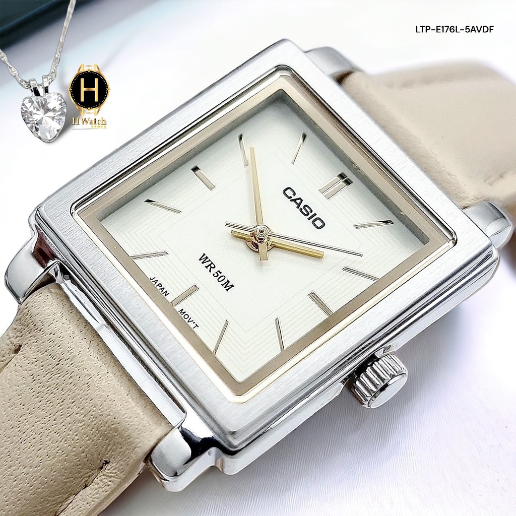 Đồng Hồ Nữ Casio Quartz LTP-E176L-5AVDF Dây Da Nude Mặt Trắng 