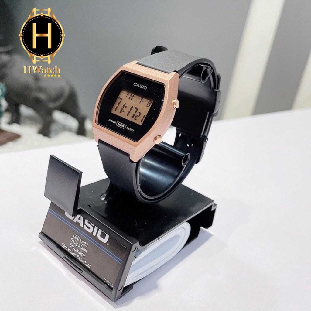 Đồng Hồ Nữ Casio LW-204-1A Dây Nhựa Màu Đen Vỏ Nhựa Vàng Hồng 