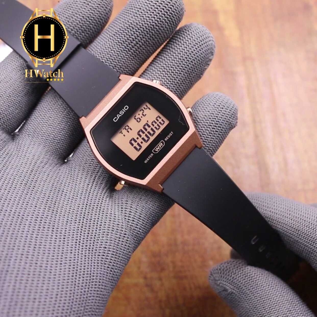 Đồng Hồ Nữ Casio LW-204-1A Dây Nhựa Màu Đen Vỏ Nhựa Vàng Hồng 