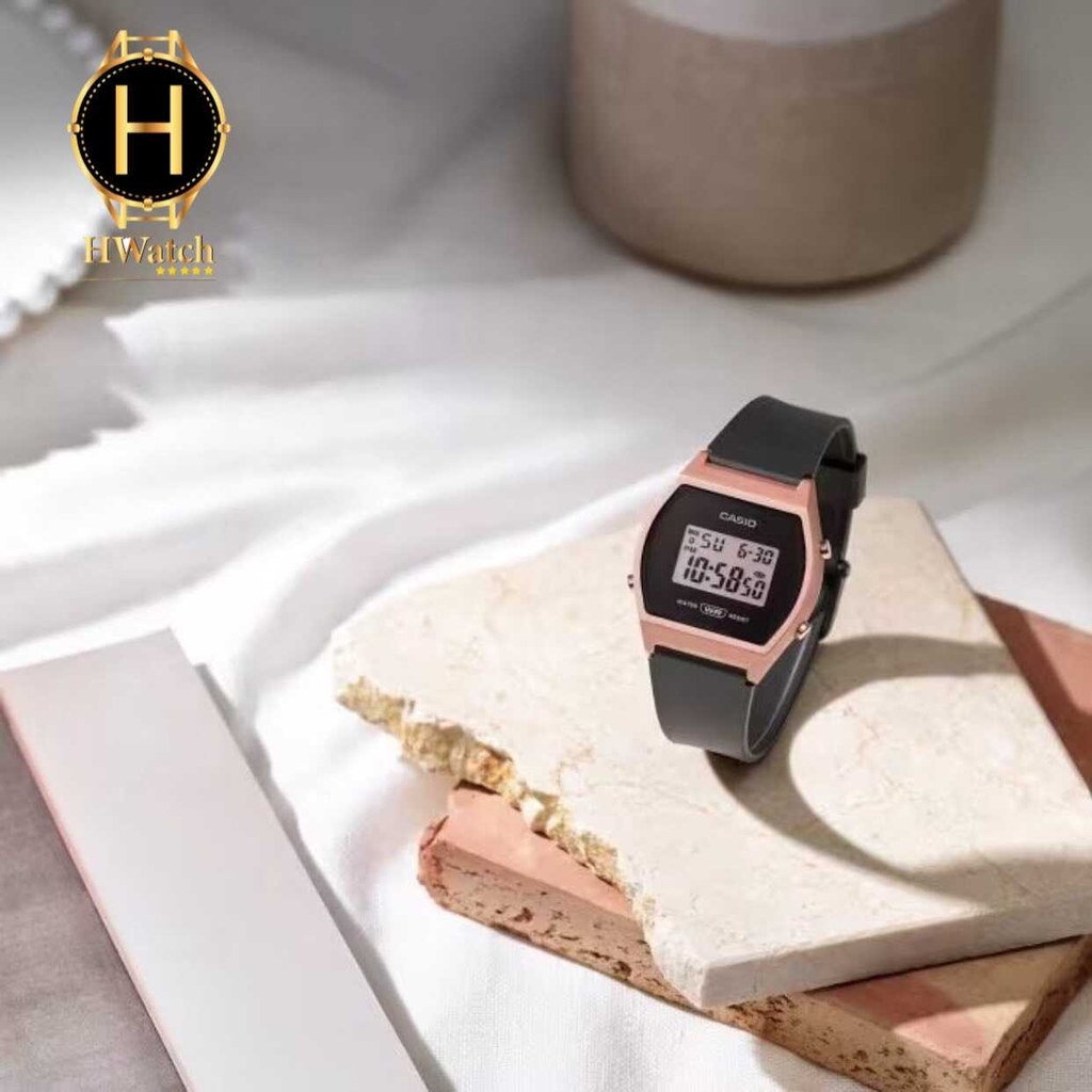 Đồng Hồ Nữ Casio LW-204-1A Dây Nhựa Màu Đen Vỏ Nhựa Vàng Hồng 