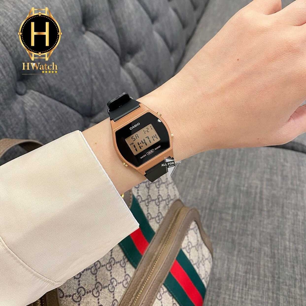 Đồng Hồ Nữ Casio LW-204-1A Dây Nhựa Màu Đen Vỏ Nhựa Vàng Hồng 