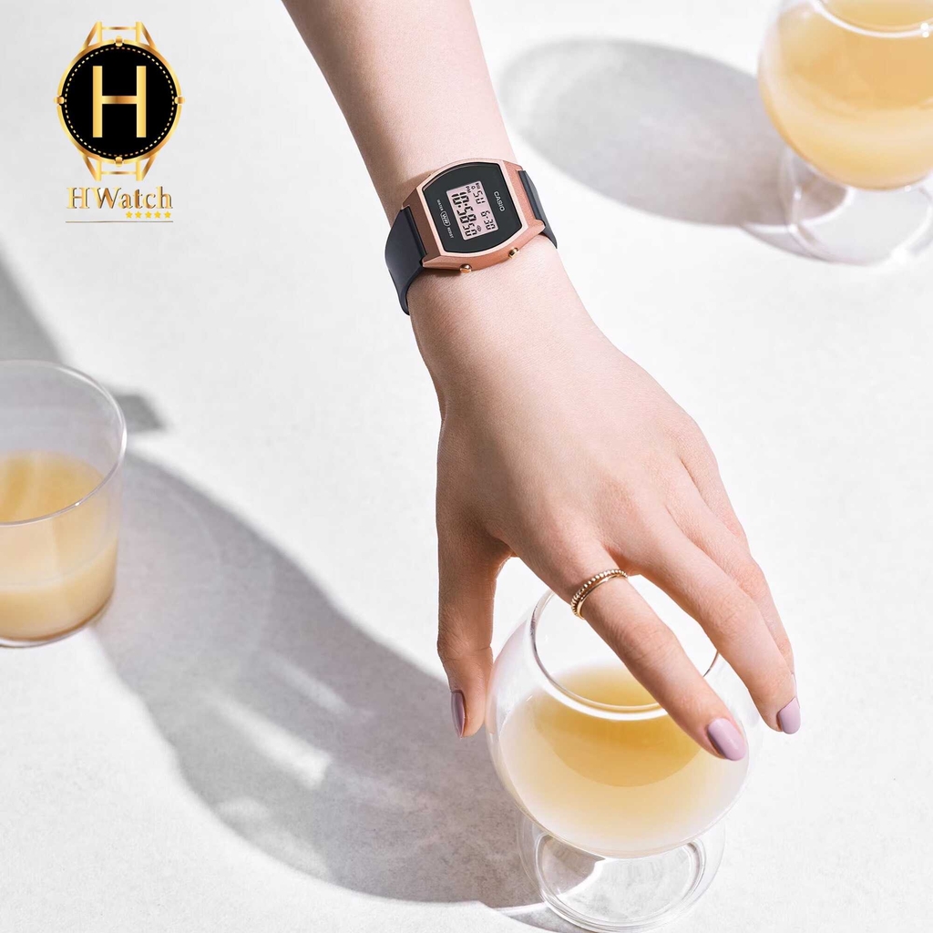 Đồng Hồ Nữ Casio LW-204-1A Dây Nhựa Màu Đen Vỏ Nhựa Vàng Hồng 