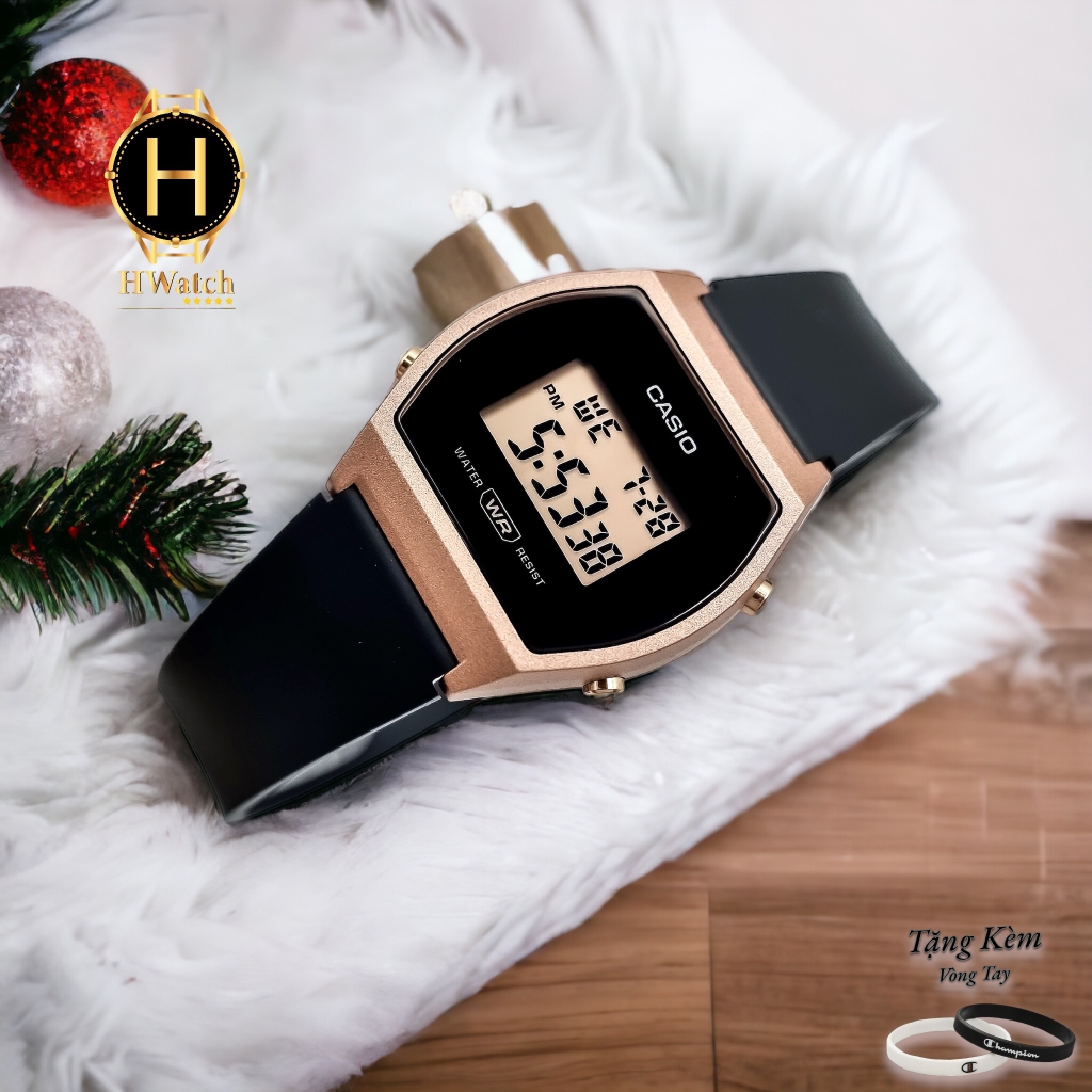 Đồng Hồ Nữ Casio LW-204-1ADF Dây Cao Su Đen Mặt Đen Viền Hồng