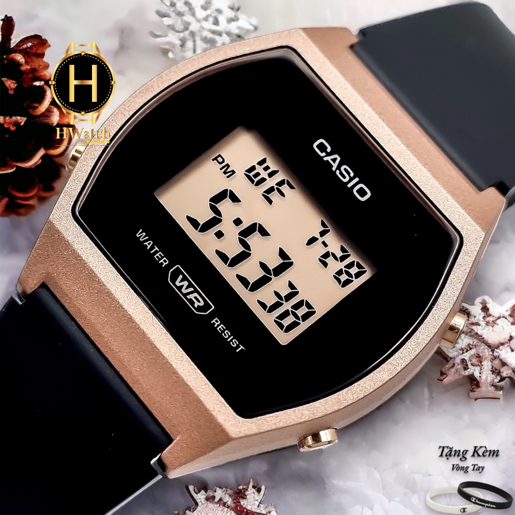 Đồng Hồ Nữ Casio LW-204-1ADF Dây Cao Su Đen Mặt Đen Viền Hồng