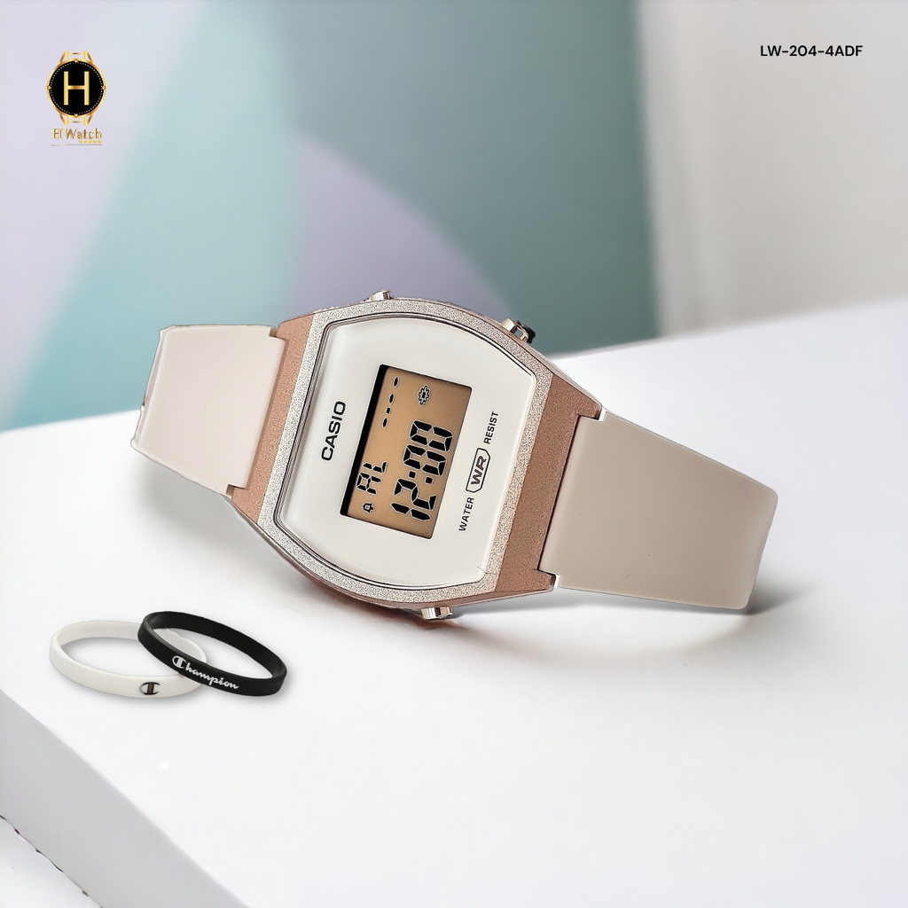 Đồng Hồ Nữ Casio LW-204-4ADF Dây Nhựa Màu Hồng Vỏ Nhựa Vàng Hồng