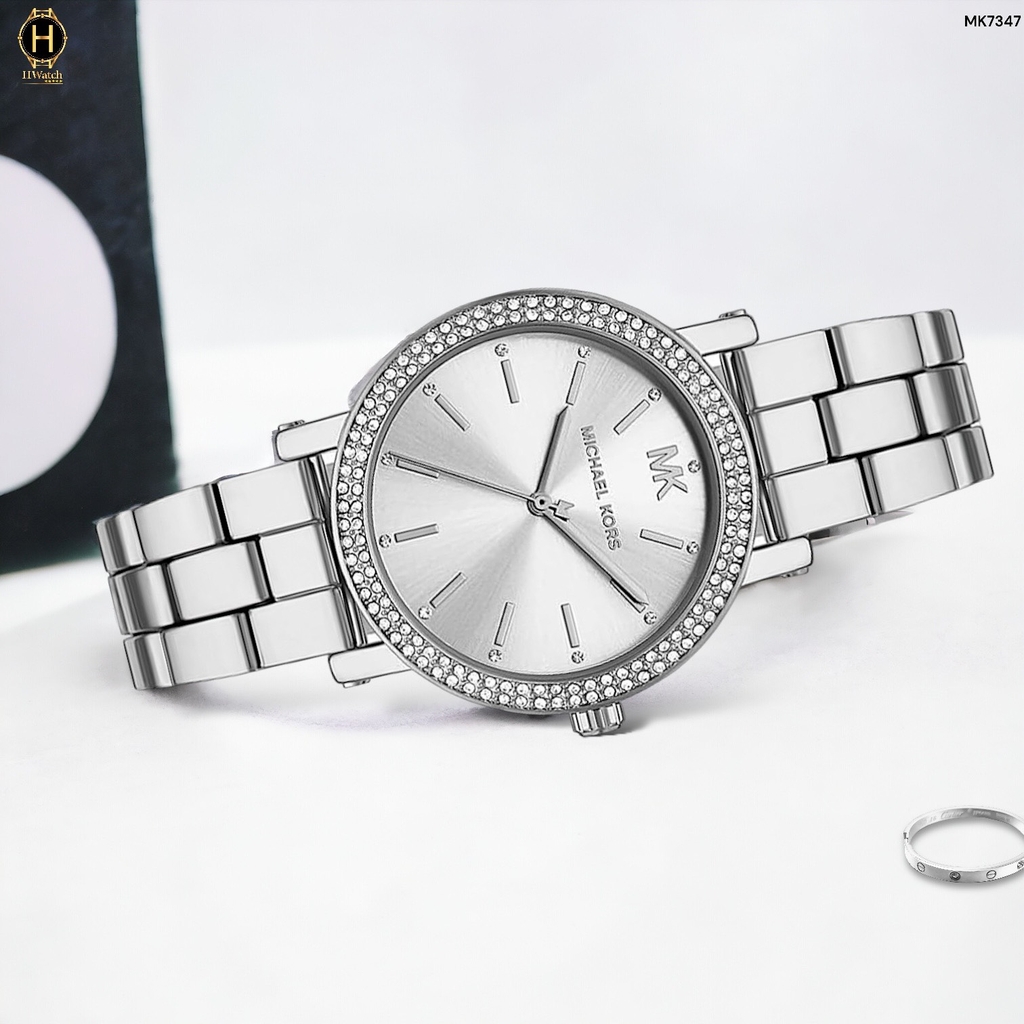 Đồng Hồ Nữ Michael Kors Quartz Three-Hand MK7347 Dây Thép Mặt Bạc