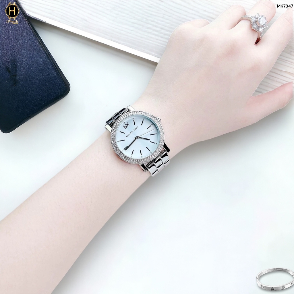 Đồng Hồ Nữ Michael Kors Quartz Three-Hand MK7347 Dây Thép Mặt Bạc