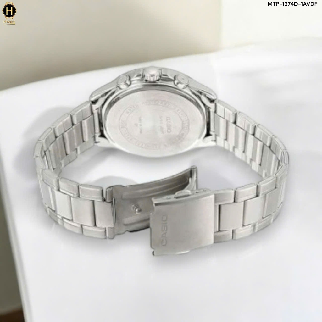 Đồng Hồ Nam Casio Pin MTP-1374D-1AVDF Dây Thép Bạc Mặt Đen