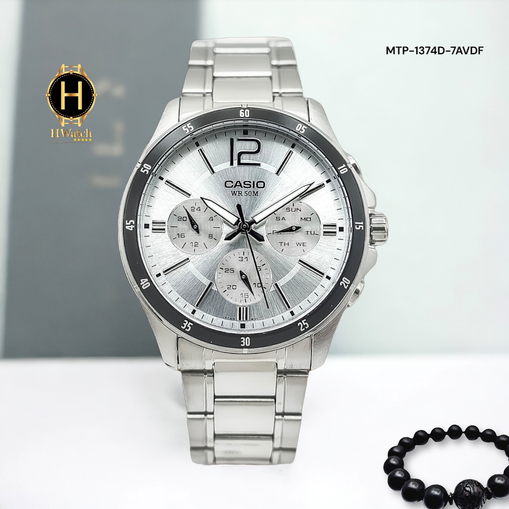 Đồng Hồ Nam Casio Quartz MTP-1374D-7AVDF Dây Thép Bạc Mặt Đen