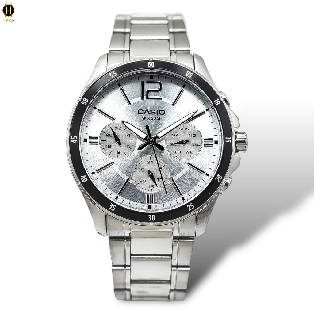 Đồng Hồ Nam Casio Quartz MTP-1374D-7AVDF Dây Thép Bạc Mặt Đen