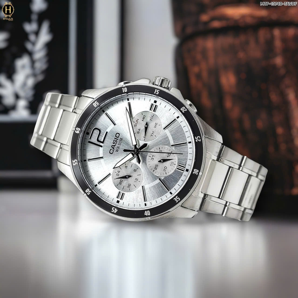 Đồng Hồ Nam Casio Quartz MTP-1374D-7AVDF Dây Thép Bạc Mặt Đen