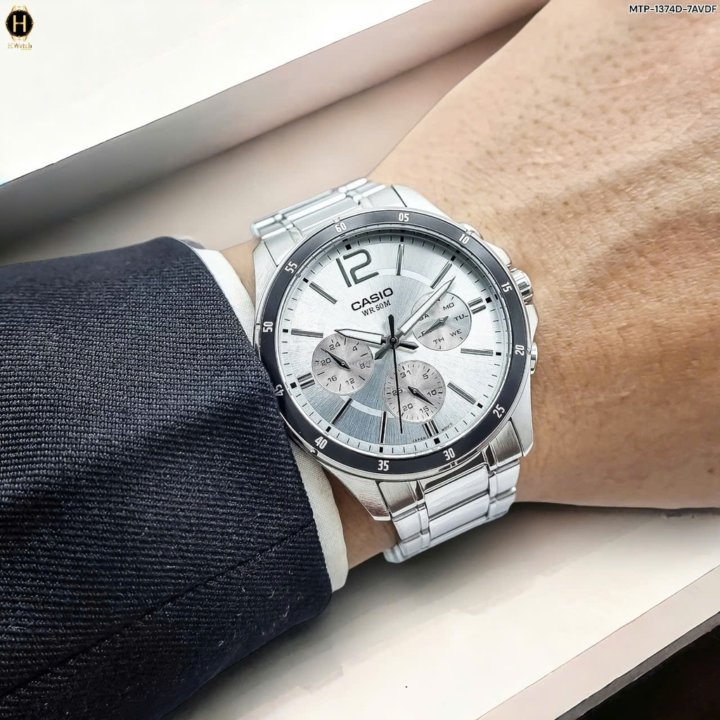 Đồng Hồ Nam Casio Quartz MTP-1374D-7AVDF Dây Thép Bạc Mặt Đen