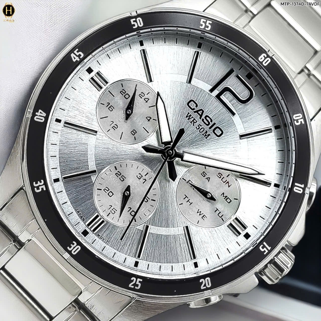 Đồng Hồ Nam Casio Quartz MTP-1374D-7AVDF Dây Thép Bạc Mặt Đen