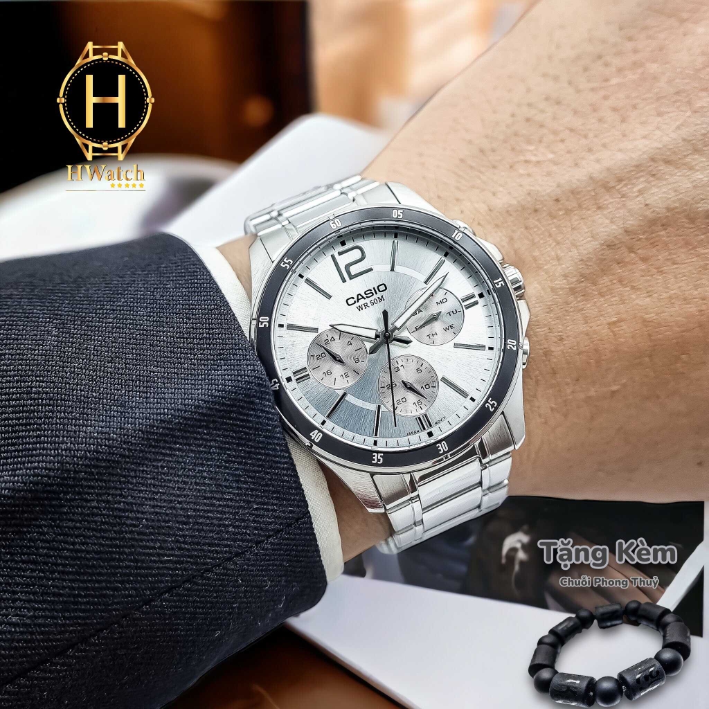 Đồng Hồ Nam Casio Quartz MTP-1374D-7AVDF Dây Thép Bạc Mặt Đen
