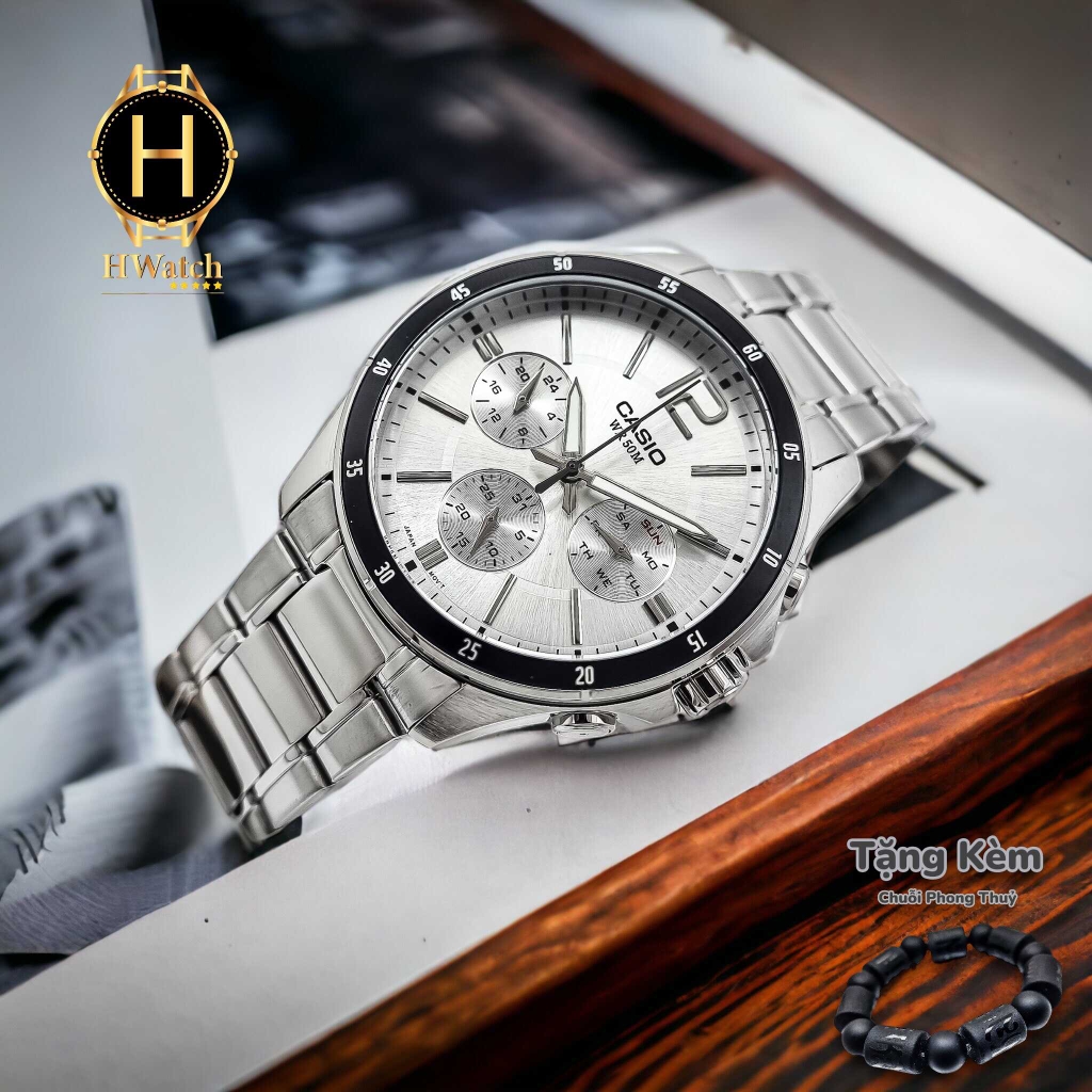 Đồng Hồ Nam Casio Quartz MTP-1374D-7AVDF Dây Thép Bạc Mặt Đen